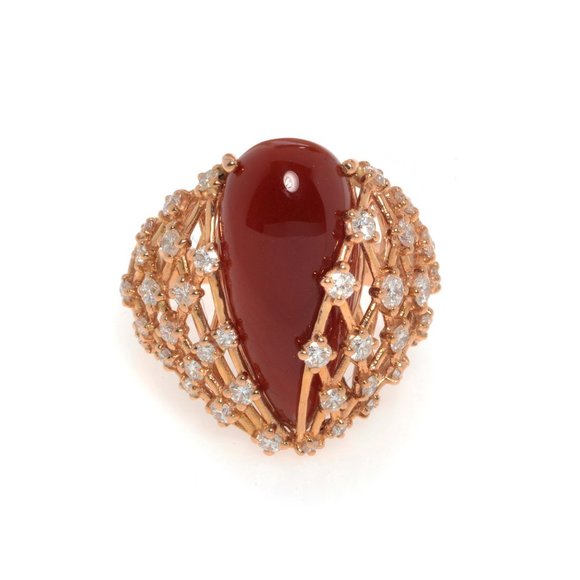 Luca Carati Red Agate Gemstone & Diamond Ring 18K Rose Gold 1.22Cttw Size 7.75 - Picture 5 of 5